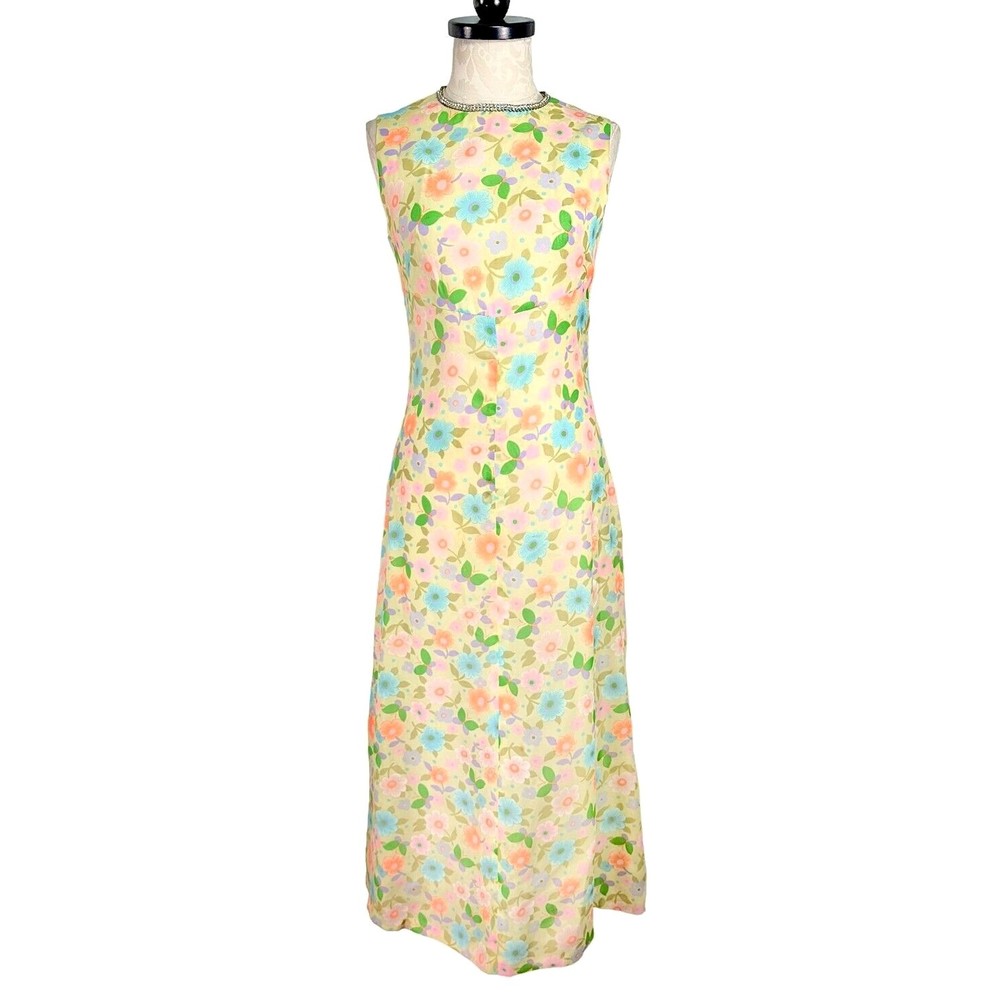 Vintage Rhinestone Collar Floral Sheath Dress Handmade Retro